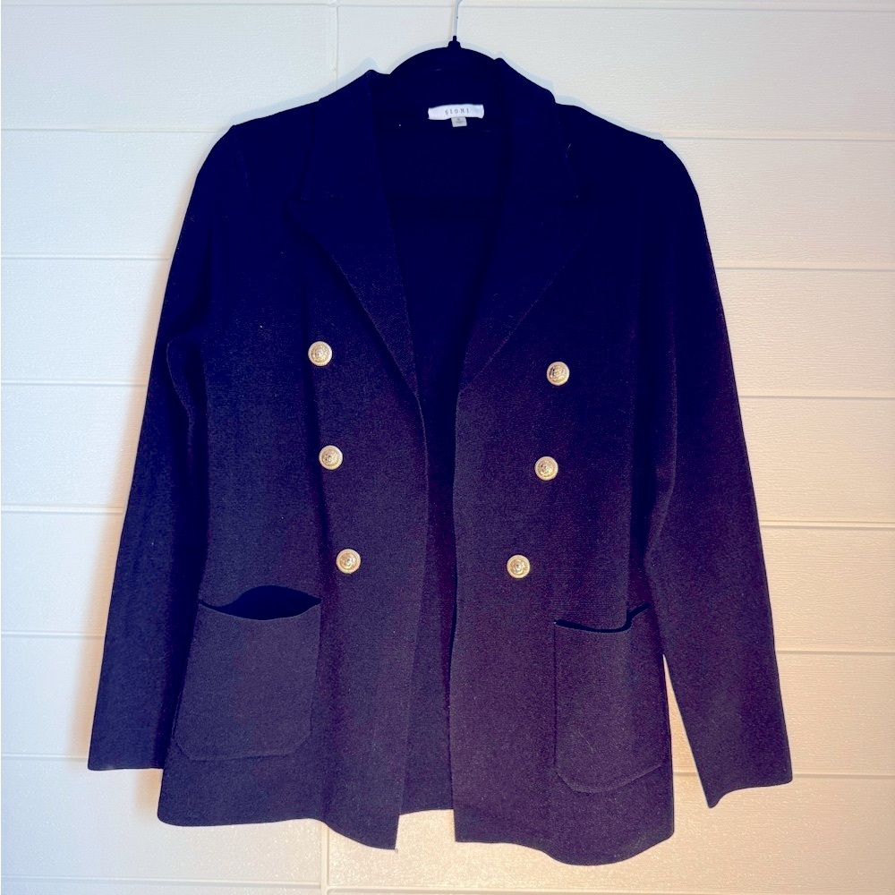 Sioni Double Breasted Lion Button Career Sweater Blazer